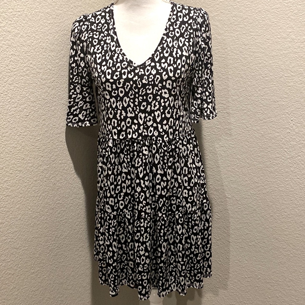 Pink Blush Black Animal Print Ruffle Sleeve Maternity Dress